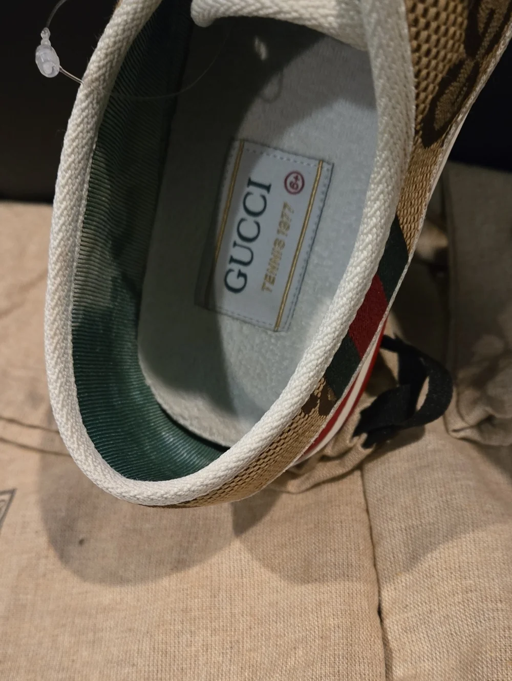 Gucci Tennis 1977 Velcro Sneakers in Jumbo GG monogram canvas.